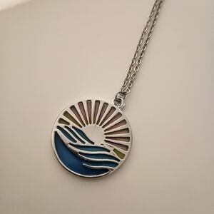 Colorful Sun and Wave Pendant Necklace